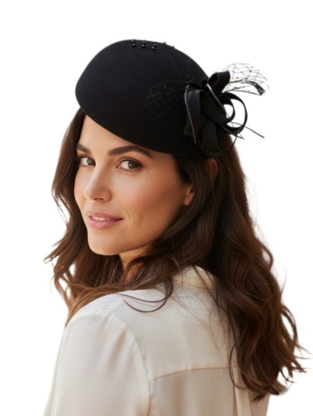 Angela William Wool Elegant Black One Size Women's Hat.